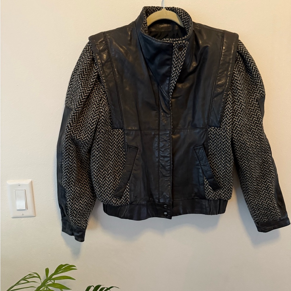Women's vintage leather and wool Stylish Black and Gray Women's Jacket vintage 7